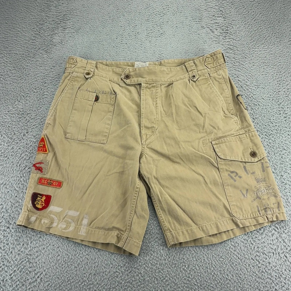 Polo Ralph Lauren Military Patch Shorts Mens 38 Khaki 1947 Ghurka Cargo Vintage